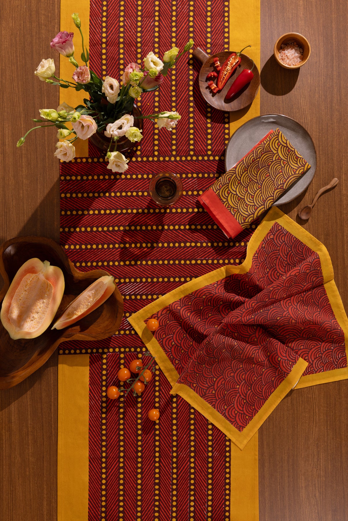 Mor Cross Table Runner | Vermillion + Ochre