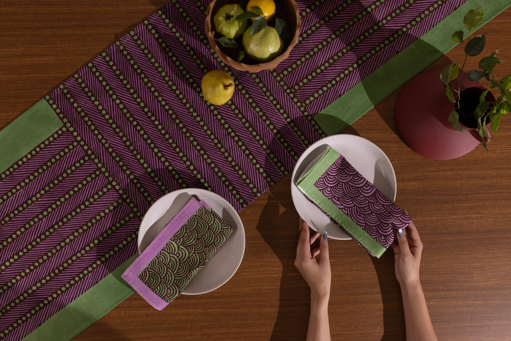 Mor Cross Table Runner | Orchid + Celadon
